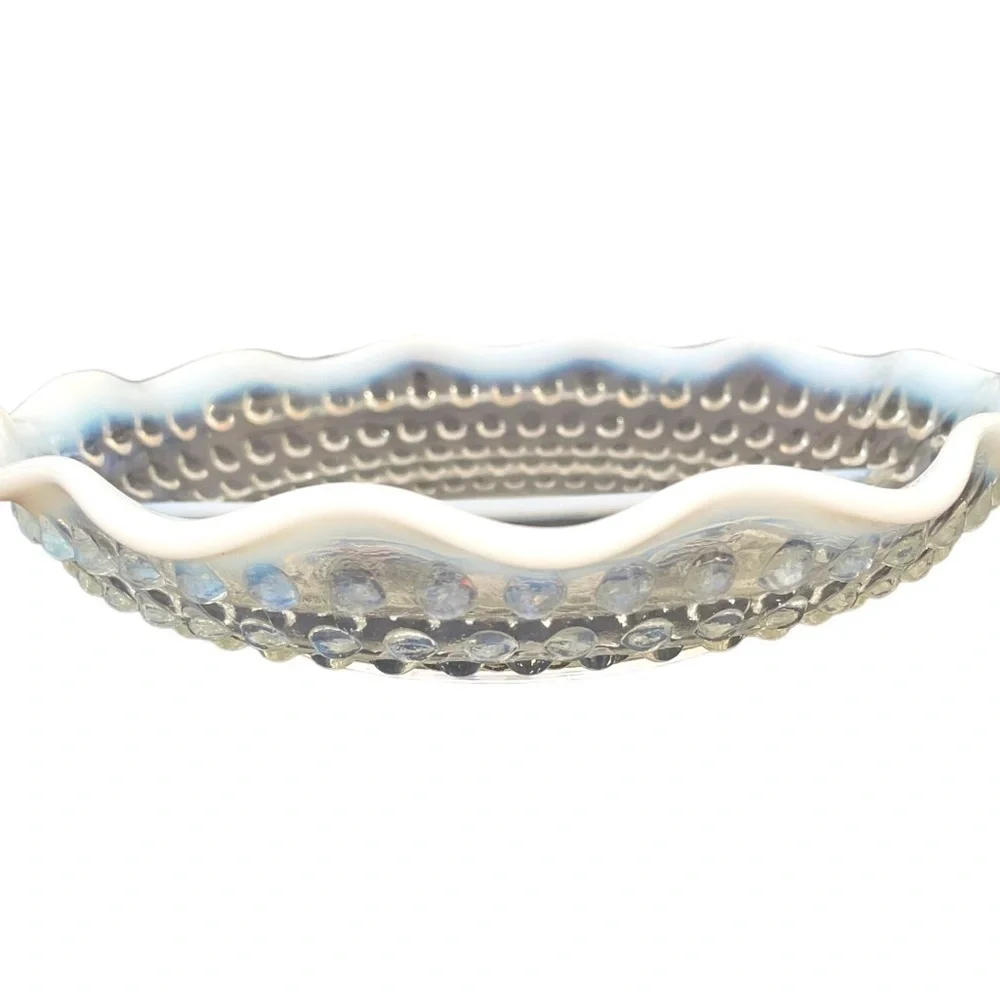 ANCHOR Hocking divided dish, hob nail, ruffle edge, excellent condition, vintage